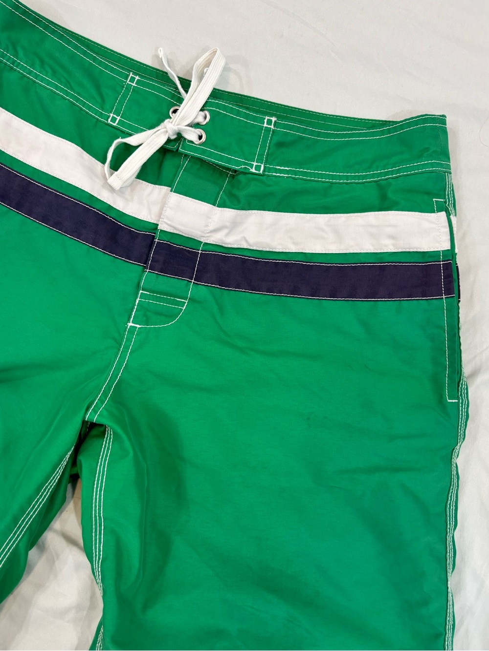 Gap Men’s Swimsuit Bathing Suit Retro Green With White & Navy Stripes Size Med